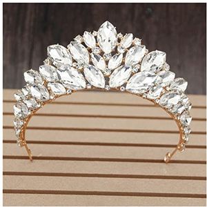 Strass Kroon Luxe prinses hoofdtooi bruid tiara kroon rode kristallen hoofdbanden prom partij bruiloft accessoires bruids haar sieraden ornamenten Koningin Kroon (Style : Gold White)
