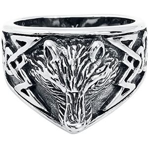 etNox Wolf's Head Ring zilverkleurig M roestvrij staal Mode & lifestyle, Rock wear