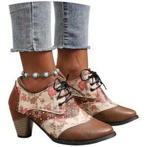 Veterboots - Beige - Retro Middeleeuwse Enkellaarsjes - Dames - Bloemenprint - PU Leren