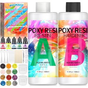 ZQEJEFD Epoxyhars, 1016 ml Epoxyharsset Beginners, 1:1 Harsgietset, Harsgietaccessoires met Glitter, Houten Stokjes, Maatbeker, Epoxyhars Beginnersset voor Handwerk, Kunstproject