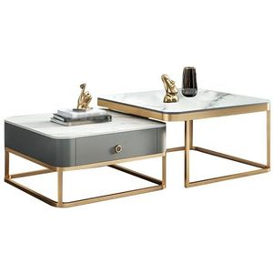 GEIRONV Salontafel Nesting Set van 2, met Metalen Frame Vierkante Salontafel Woonkamer Klein Meubeltype Moderne Combinatietafel Nesttafel (Color : White, Size : 60+80cm)