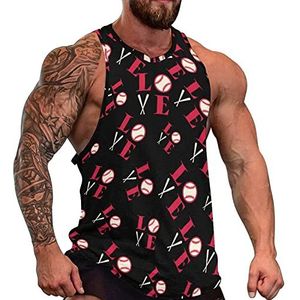 I Love Baseball Heren Spier Tank Top Gym Fitness Tank Shirts Volledige Print Mouwloze Tees Vest 5XL