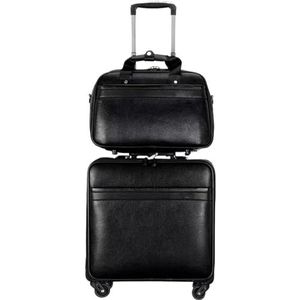 Trolley Case Koffer 16 Inch Koffer PU Lederen Heren Zakenkoffer Wielen Cabine Wachtwoord Trolley Reistas Bagage Lichtgewicht (Color : Brown, Size : 2 piece set)