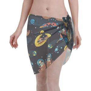 Schattige luiaards slaapprint elegante strandwrap, bikini cover-up, badkleding jurk, voor vrouwen, perfect voor zwembad en resort, zwart, Zwart, one size