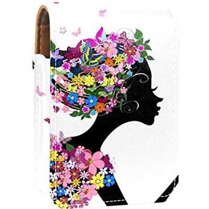 Gepersonaliseerde Lipstick Case Draagbare Make-up Tas Cosmetische Pouch Lippenstift Houder Make-up Organizer Meisje Bloemen Vlinder, Meerkleurig, 9.5x2x7 cm/3.7x0.8x2.7 in