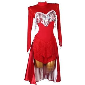 Danskostuums Latijnse jurk Meisjes Luxe ballroom Latin Dress Oosterse danspaljets Fringed Latin Performance Jurk (Color : Rood, Maat : XL)
