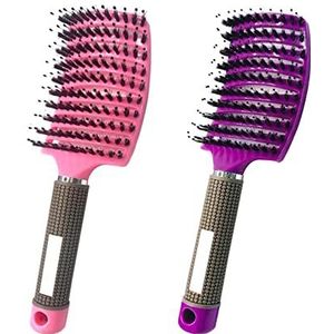 MOODKEY 2 STKS Gebogen Geventileerde Haarborstel Zwijnenhaar Borstels Paddle Ontwarrende Borstel Professionele Styling Haarborstels Ontklitter voor Vrouwen/Mannen/Kinderen Nat Droog Dik Krullend Steil
