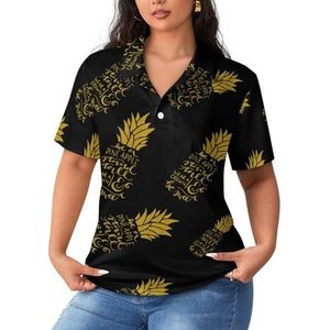 Pineapple Poloshirts voor dames, korte mouwen, casual T-shirts met kraag, golfshirts, sportblouse, tops, 2XL