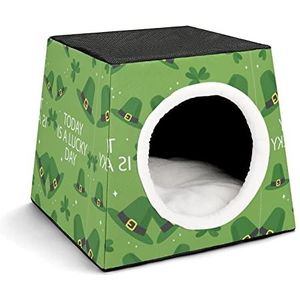 Decoratief Kattenhuis Kattenbed Kubusvorm Kattenholte Hondenhuis met Uitneembaar Kussen Hoed Groene Humor