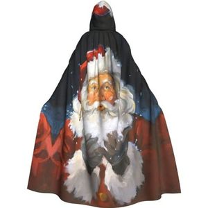 WURTON Carnaval cape met capuchon voor volwassenen, heks en vampier, cosplay kostuum, mantel, geschikt voor carnavalsfeesten, 190 cm Kerstman in de sneeuw