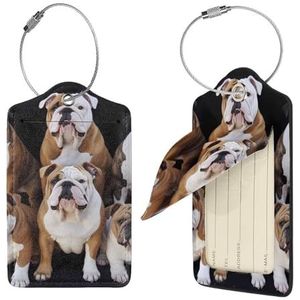 Engelse Bulldogs Print Bagagelabel Leer met Roestvrij Stalen Loop Privacy Cover Naam ID Labels voor Vrouwen Mannen