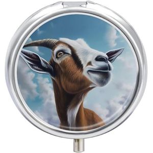 Ronde pillendoos met spiegel 3 compartimenten medicijndoosje blauwe geitenprint pillenetui voor portemonnee zak wekelijkse pillenorganisator reizen pillendoos pillencontainer houder voor vitamine