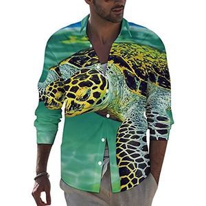 Sea Turtle herenoverhemd met lange mouwen, casual strandtops met zak, normale pasvorm