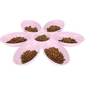 Kattenvoerbak, Glanzend en Rond 6 Rooster Bloemblaadje Kunststof Kattenbak Food-Grade voor Voer en Water(roze)