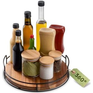 Praknu Lazy Susan Draaiplateau Hout - Duurzaam FSC® Acaciahout - 360° Organizer - Antislipmat - 28 cm - Kruidenrek voor Tafel & Keuken