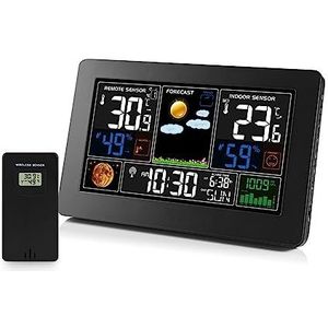 Digitale thermometer Weerstation Hygrometer Barometer Elektronische buiten Draadloze sensor Groot scherm Wandklok Home Nauwkeurige Monitor(Black 1)