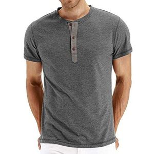 Bienwwow Heren Button T-Shirts Zomer Katoen T-shirt Korte Mouw Lichtgewicht Lounge Tops, Donkergrijs, M