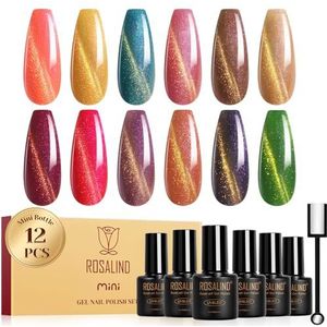 ROSALIND Uv-nagellakset, magnetisch, 12 kleuren, oranje, geel, blauw, bruin, rood, regenboog, Cat Eye gel, nagellak, kattenoog, soak off, mini-kristal, cateye-gel, nagellak, gouddraad, nail art