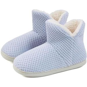 JadeRich Unisex Fleece Laarzen Zachte Hakbedekkende Pluche Voering Bootie Slippers Warm Effen Kleur Huisschoenen voor Vrouwen Mannen, Lichtblauw, 6.5/7.5 UK