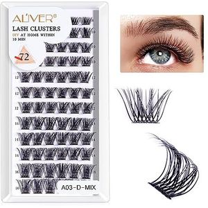 Wimpers, individuele wimpers voor beginners, 72 stuks, curl, mix, 8-16 mm, doe-het-zelf wimperclusters voor beginners, herbruikbare wimperplukjes, individuele wimpers voor wimperverlenging thuis