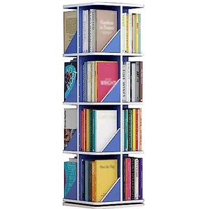 Boekenkasten 360 ° draaibare boekenplank staande boekenkast met meerdere niveaus blauwe vloer boekenrek grote capaciteit opslag boekenplank organisator Ruimtebesparend