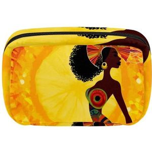 GIAPB Reizen make-up tas, reizen toilettas voor vrouwen, Afrikaanse vrouw zonsondergang patroon, N79vi9xjyba, 17.5x7x10.5 cm/6.9x4.1x2.8 in, Mode