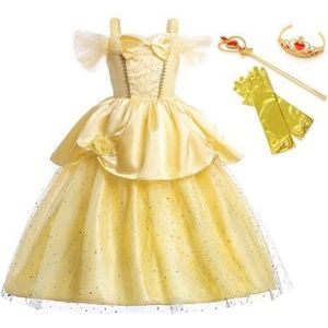 Schoonheid en het Beest Belle Prinses Jurk Meisjes Kostuum 3-11 Jaar (120, Dress Set)