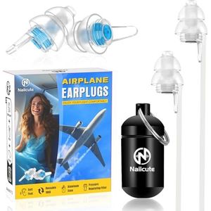 Naiicute Oordopjes vliegtuigen met afneembaar koord, 2 paar luchtdrukregelende Oordoppen voorkomen oorpijn, ruisonderdrukkende 25dB herbruikbare vliegtuigoordopjes voor volwassenen en kinderen 12+