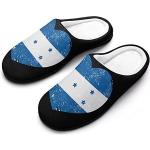 Honduras Retro Hartvormige Vlag Katoenen Slippers Voor Vrouwen Warme Anti-Slip Rubberen Zool Huisschoenen Voor Indoor Hotel 9-10 (40-41)