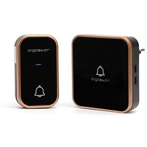 Aigostar Draadloze deurbel, zelf aangedreven deurbel, draadloos, waterdicht, 36 beltonen, 3 volumeniveaus, draadloze deurbel met led-display, geschikt voor woningen, Zwart