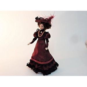 Melody Jane Poppenhuis Victoriaanse dame in pruim outfit miniatuur mensen porselein