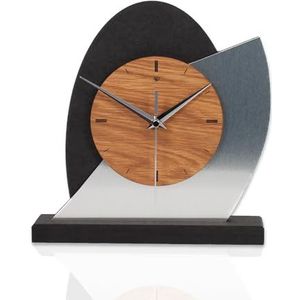 Kreative Feder Designer staande klok ""Silver Dome"" uit hout - tafelklok in moderne metallic look zwart, bruin, zilver; grootte ca. 25,5x25,5cm (stil kwartsuurwerk)