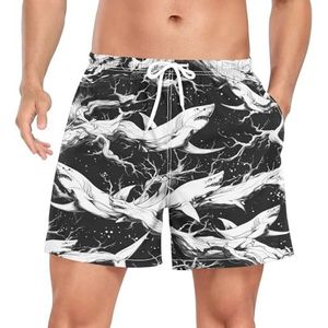 Niigeu Camouflage Zwart Wit Haai Zwembroek voor heren Sneldrogend met Zakken, Leuke mode, XL