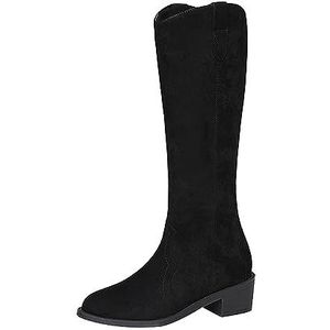 Vrouwen Retro Western Cowboy Laarzen 2023 Nieuwe Lange Schacht Blok Hak Laarzen Antislip Warme Snowboots Vrouwen Herfst Winter Suède Schoenen (Color : Black, Size : 40 EU)