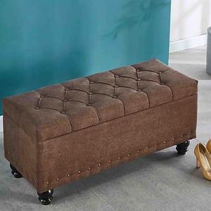 JAVYPPT Ottomans Krukken Opbergbanken Rechthoekige Stoffen Voetsteun Woonkamer Slaapkamer Bed End Kruk Sofa Bank Entryway Schoen Veranderende Kruk Comfortabel en Duurzaam (K Koffie, 80 * 40 * 45 cm)