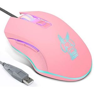 Roze muis stille klik, 7 kleuren Backlit optische game muizen ergonomisch bedraad met 2400 DPI en 6 knoppen 4 schieten voor pc computer laptop desktop (USB)