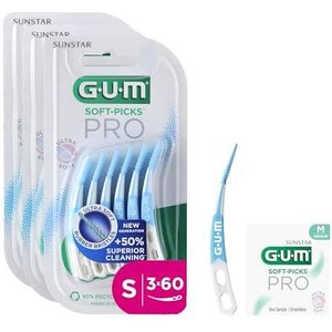 GUM SOFT-PICKS PRO interdentale reinigers | gebogen vorm voor gemakkelijke toegang tot moeilijk bereikbare plaatsen | zachte werking voor gevoelig tandvlees | [S - 3x60] (+1 gratis sample)