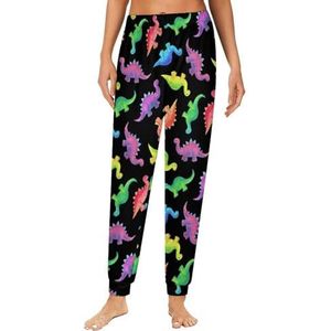 Kleurrijke dinosaurus dinosaurus dinosaurus dames pyjama lounge broek elastische tailleband nachtkleding bodems print