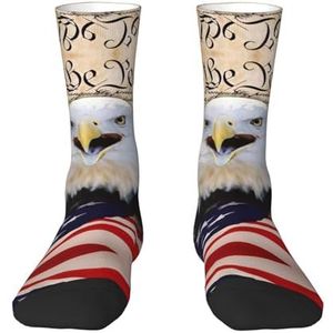 Patriottische kale adelaar met Amerikaanse vlag volwassen grappige 3d sokken crew sokken nieuwigheid sokken gag geschenken, zachte gezellige sokken., 2 Zwart-2, Eén Maat