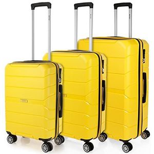 JASLEN - Koffer Set - Koffers Set - Stevige kofferset 3 stuks - Reiskoffer Set. Set van 3 Trolley koffers (Handbagage Koffer, Middelgrote koffer en Grote Koffer). Kofferset Delige. Lichtgewicht, Geel