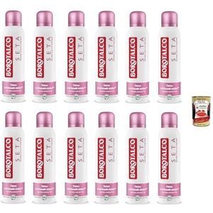 12x Borotalco Seta Spray Deodorant, formule zonder alcohol en met actieve kristallen talk, geur van talk en roze bloemen, 48 uur werkzaamheid 150 ml + Italian Gourmet Polpa 400 g