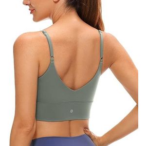 CRZ YOGA Verstelbare Longline Sport BH voor Vrouwen/V Terug Draadloze Workout Gewatteerde Yoga Bra Bijgesneden Tank Tops Camisole Grijze Salie L