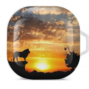 Leeuw en meerkat bij zonsondergang oordopjes hoesje compatibel met Samsung harde beschermhoes wit stijl