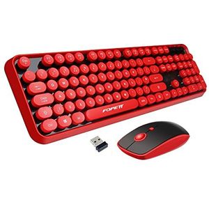 SADES Draadloos toetsenbord en muis, leuk draadloos toetsenbord met ronde retro stijl key, V2020 (zwart), 2,4 GHz connectiviteit, voor pc, laptop