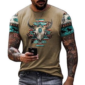 Western-Azteekse T-shirt voor heren, zomer, korte mouwen, geometrische print, etnische stijl, vintage, grafische ronde hals, T-shirt, # 2, L
