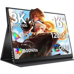 16 Inch 3K OLED Draagbare Monitor 500Nits 100% DCI-P3 1MS 120Hz Gaming Display met HDMI USB-C Geschikt for Laptop PS4(Eu plug)
