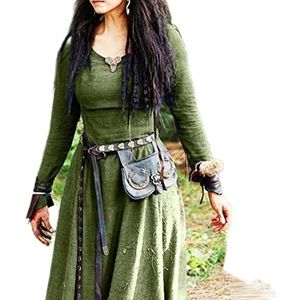 WEITING Jurk dames lange mouw maxi gewaad vintage fee elven jurk renaissance Keltische Viking gotische kleding fantasie baljurk-2 groen, S