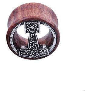 BlackAmazement Flesh Tunnel Plug Inlay Piercing Hout Wood Viking Mjölnir Malmer Thors Hammer Heren Dames, Hout