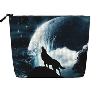 FZGGWYHL Wolf Howling at The Moon bedrukte nep hennep make-up tas dagelijkse opbergtas, Zwart, Eén maat, Tas Organizer