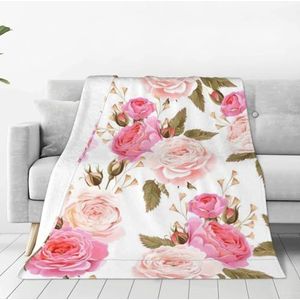 CRJSYCBYB roze bloem gedrukt Multi-Yard Super Zachte Flanel Deken Reizen Deken Zachte Pluche Deken